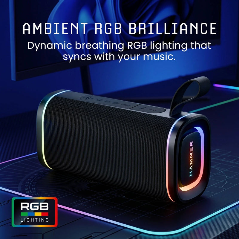 Hammer Wave 2 Bluetooth Speaker 20W RMS with Deep Bass, RGB Lights, Dual Pairing (Black)-5