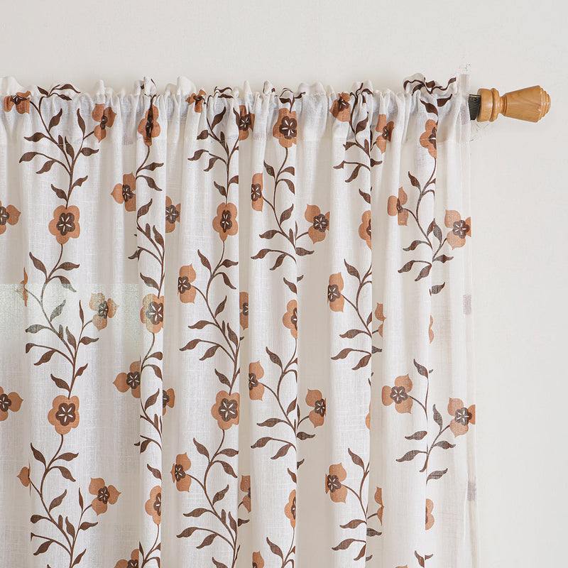 White Floral Velora Wines Rod Pocket Printed Sheer Curtain-2