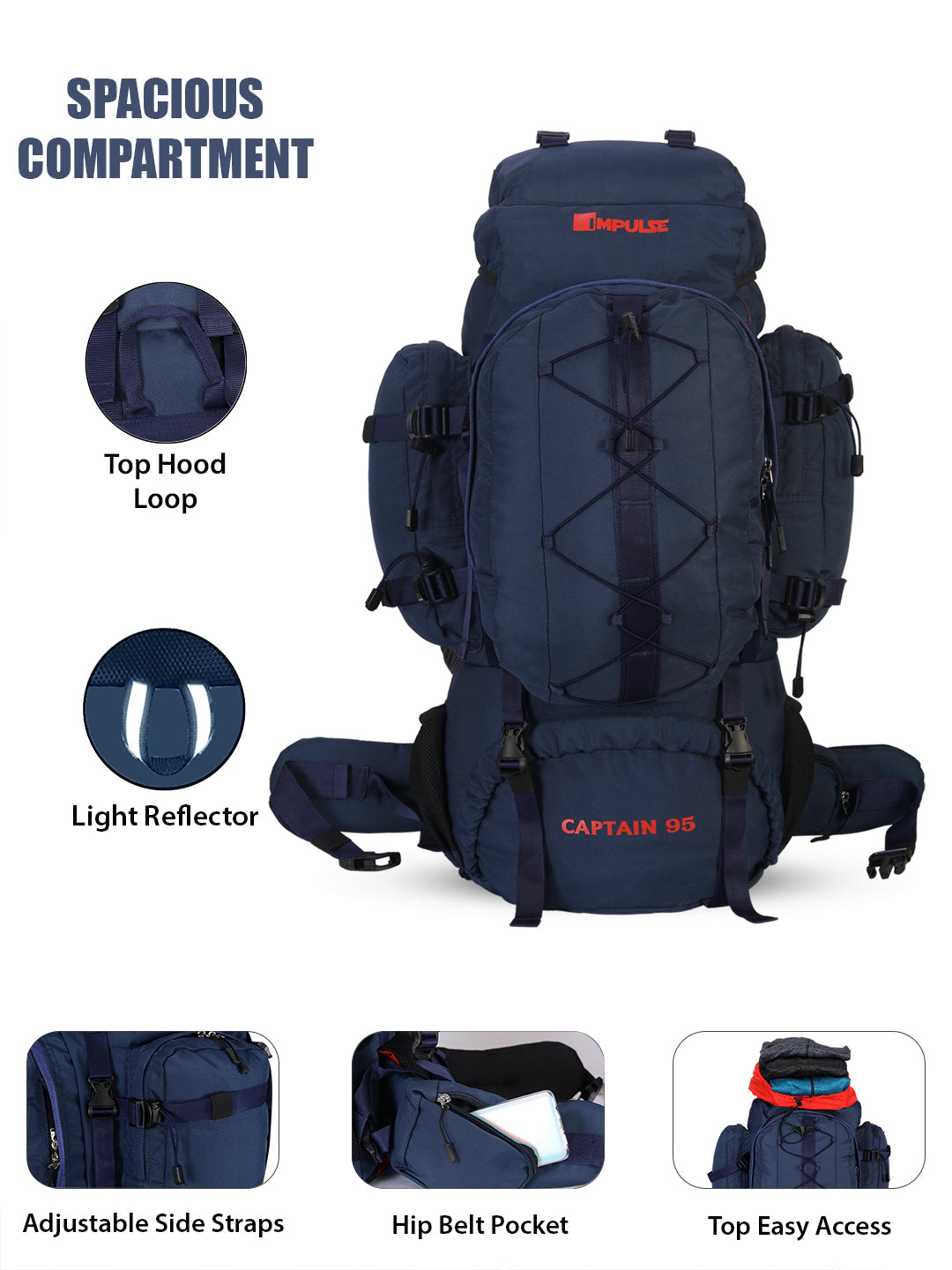 95 Litres Impulses Impulse Captain Blue Trekking bag-4