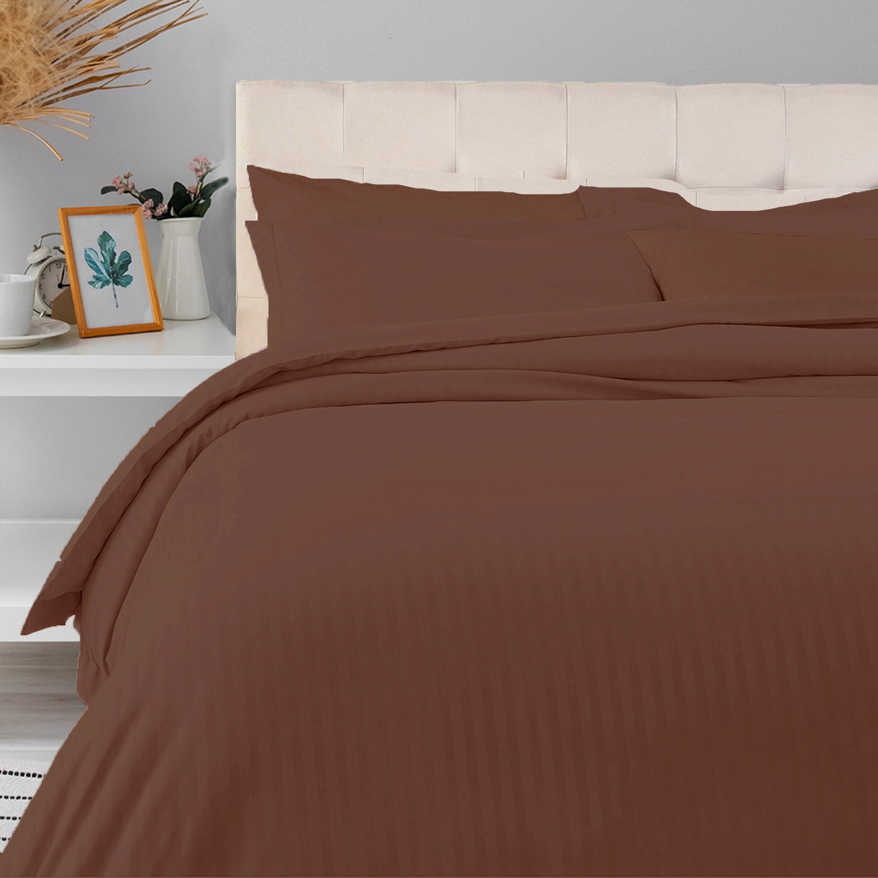 Breton Mellow - Satin Striped Duvet Cover (Brown)-1