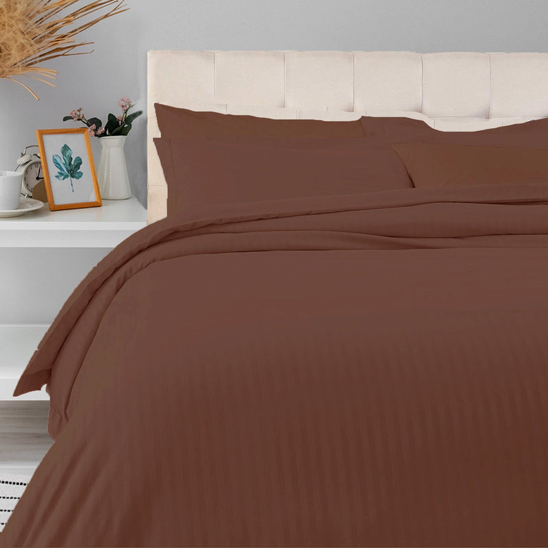 Breton Mellow - Satin Striped Duvet Cover (Brown)-1