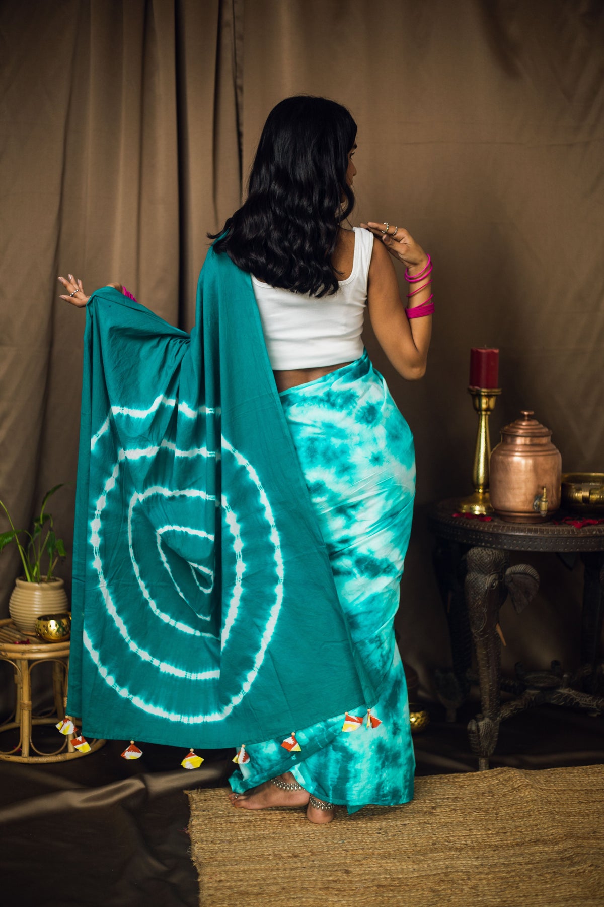 Cotton Mul Tie Dye Saree Mint Masala-4