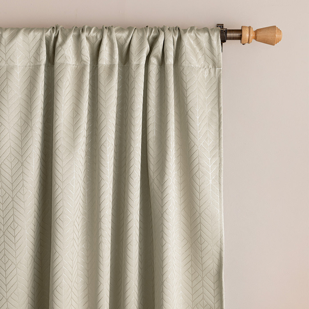 Fort Essential Embossed - Rod Pocket Black Backing Blackout Curtain (Off White)-3