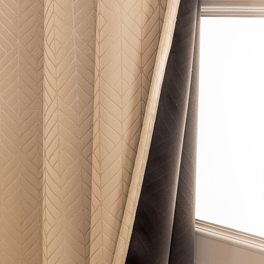 Fort Essential Embossed - Eyelet Black Backing Blackout Curtain (Beige)-3
