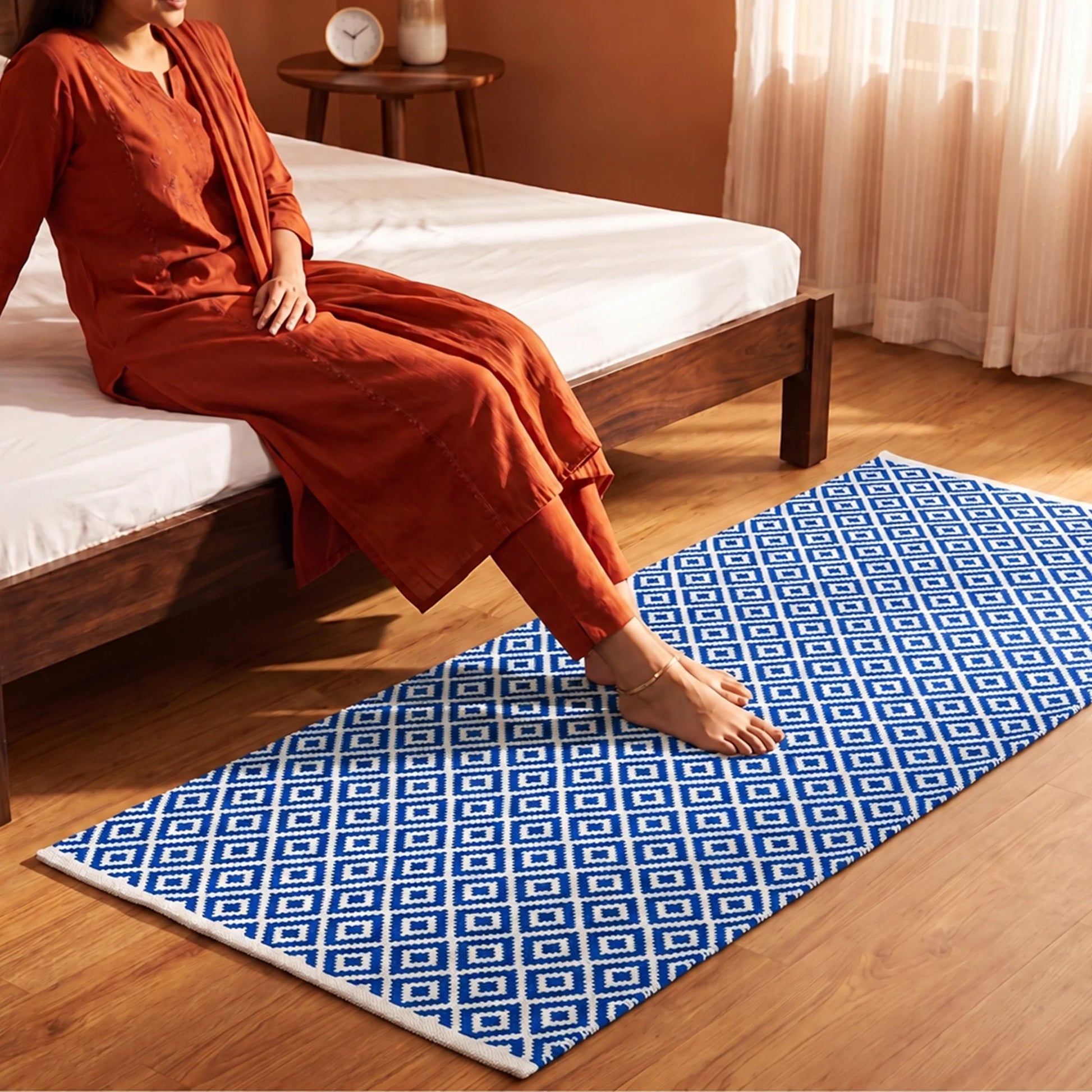 Tessitura Confetti - Diamond Cotton Rug (Blue & White)-7