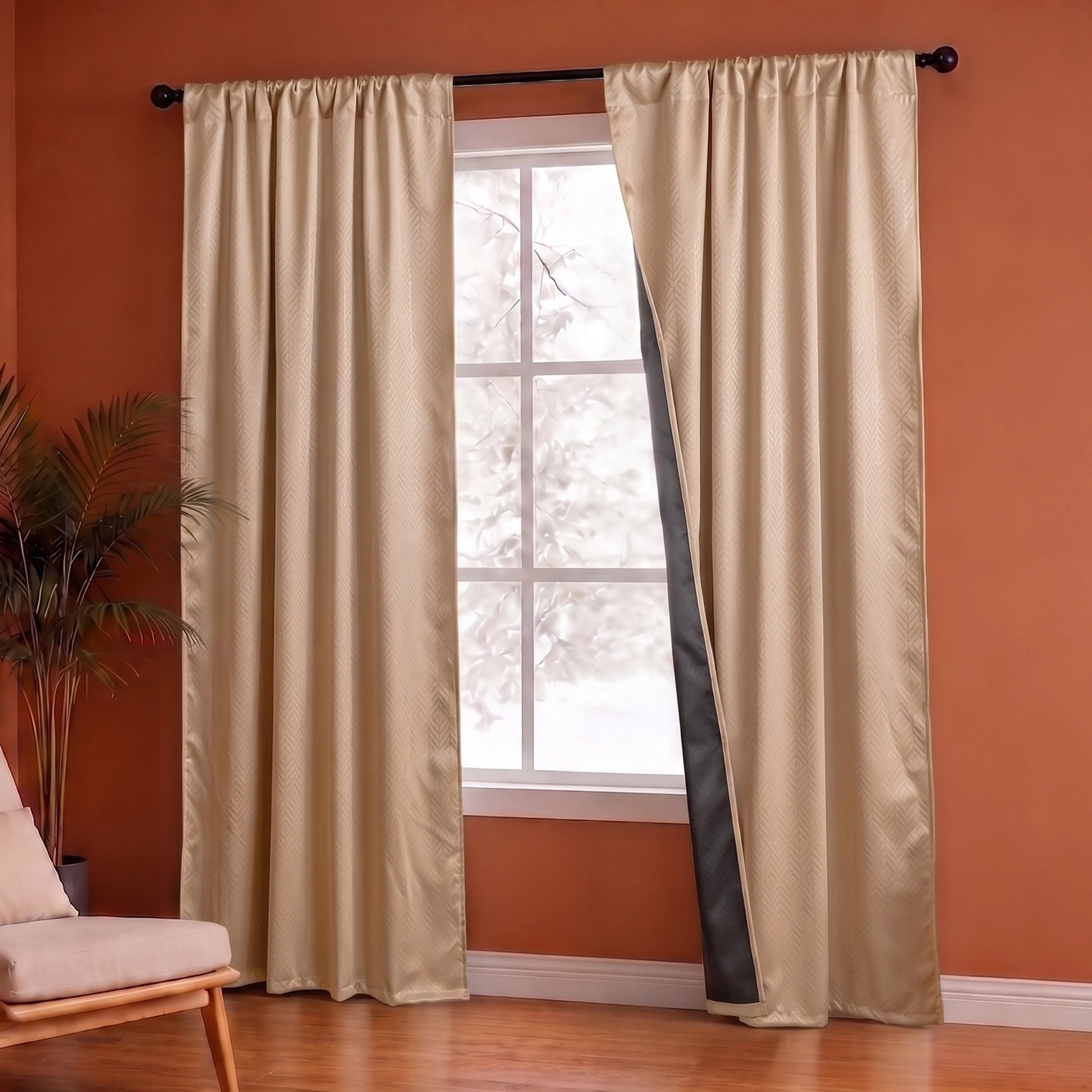 Fort Essential Embossed - Rod Pocket Black Backing Blackout Curtain (Beige)-4