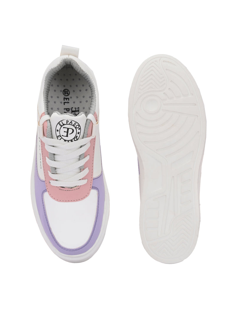 EL PASO Faux Leather Casual Lace Up Sneakers For Women-33
