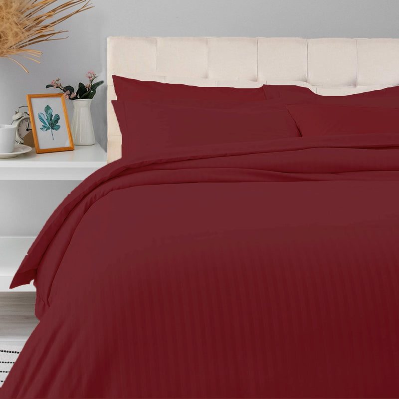Breton Mellow - Satin Striped Duvet Cover (Maroon)-1
