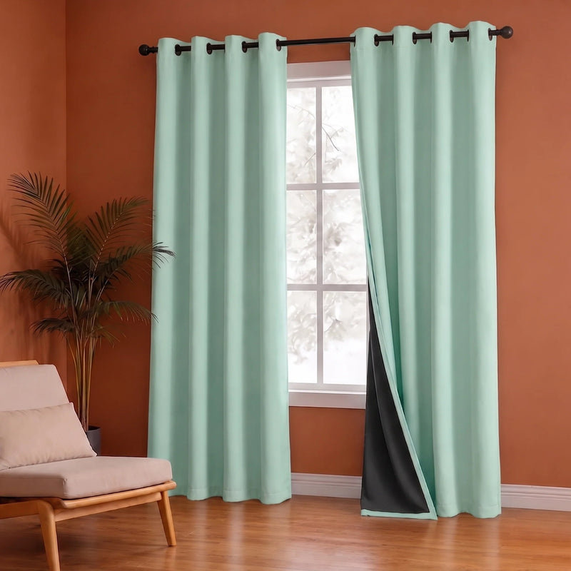 Fort Essential - Black Backing Blackout Curtain (Sage Green)-4
