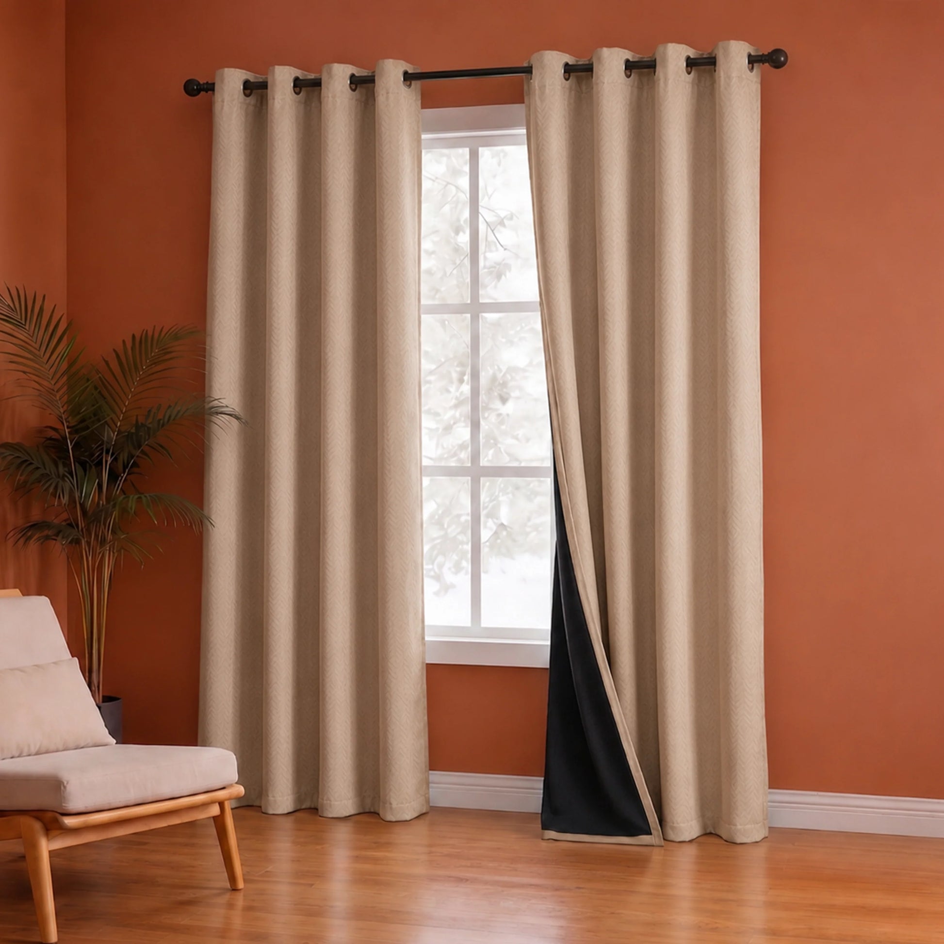 Fort Essential Embossed - Eyelet Black Backing Blackout Curtain (Beige)-4