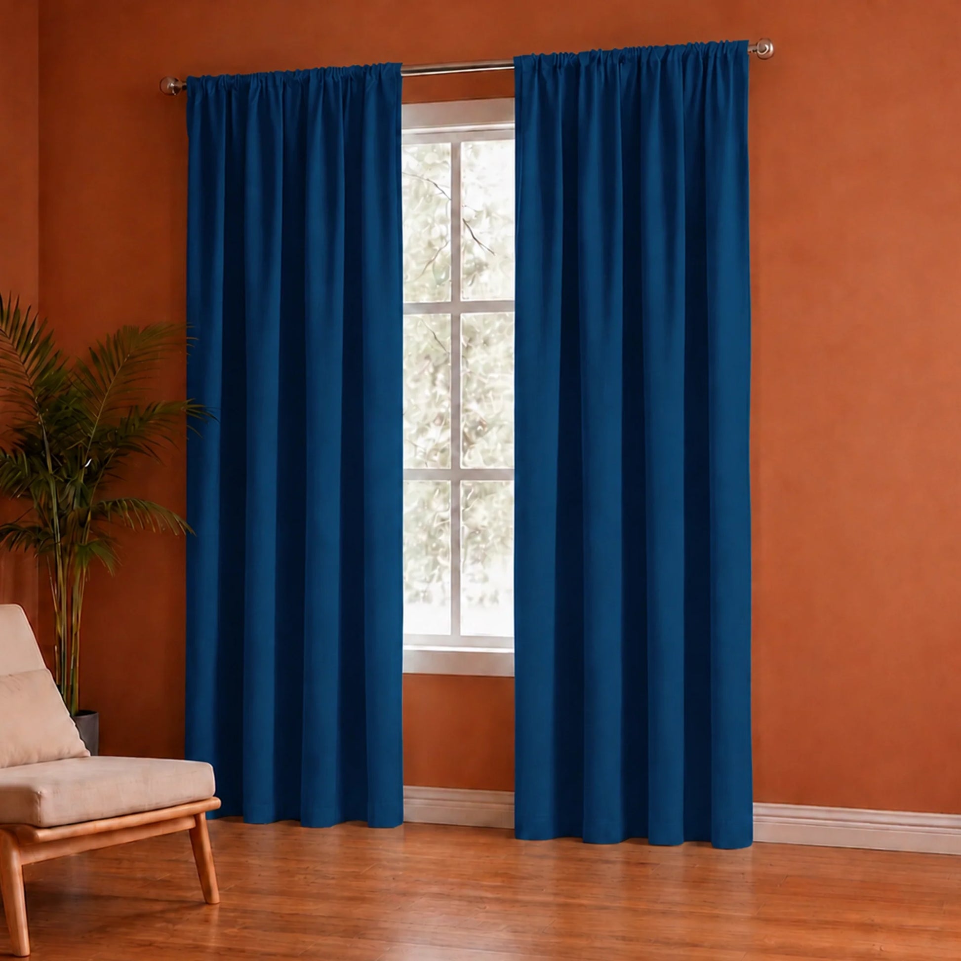 Fort Royal - Rod Pocket Velvet Curtain (Blue)-4