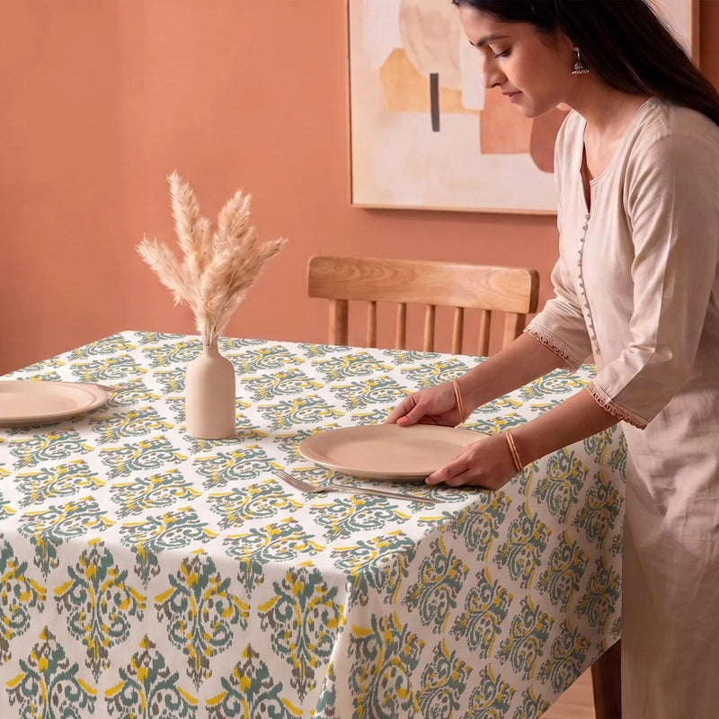 Imprimer Ikat - Printed Dining Table Cover (Yellow)-4