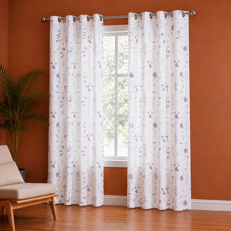 Blue & Purple Floral Flaux Eyelet Duck Curtain-4