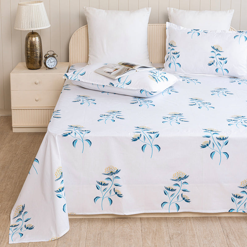 Wild Grace Flower - Floral Bedsheet (Turquoise & Blue)-4