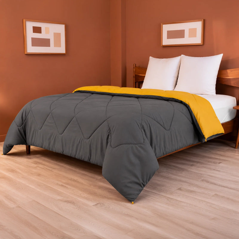 Fort - Box Stitch Duvet Comforter (Mango Yellow & Dark Grey)-4