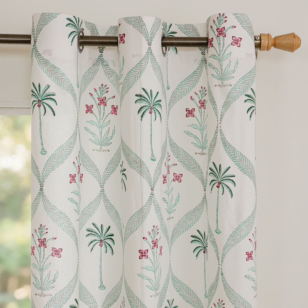 Island Trellis Eyelet Handblock Printed duck Curtain-3
