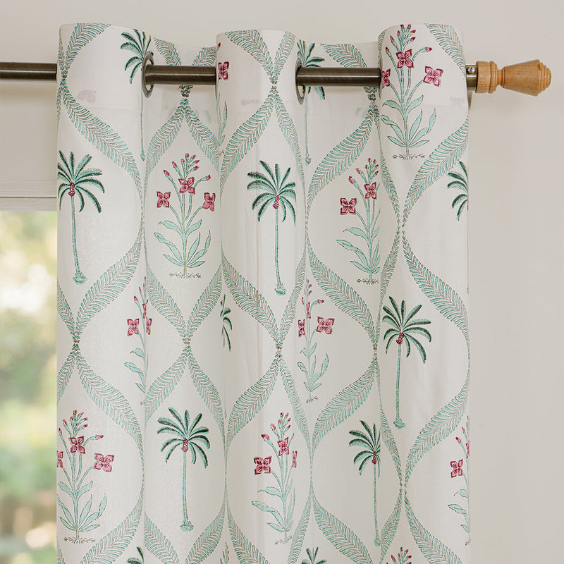 Island Trellis Eyelet Handblock Printed duck Curtain-3