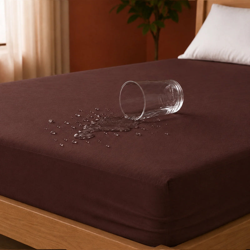 Fort - Terry Solid Mattress Protector (Brown)-4