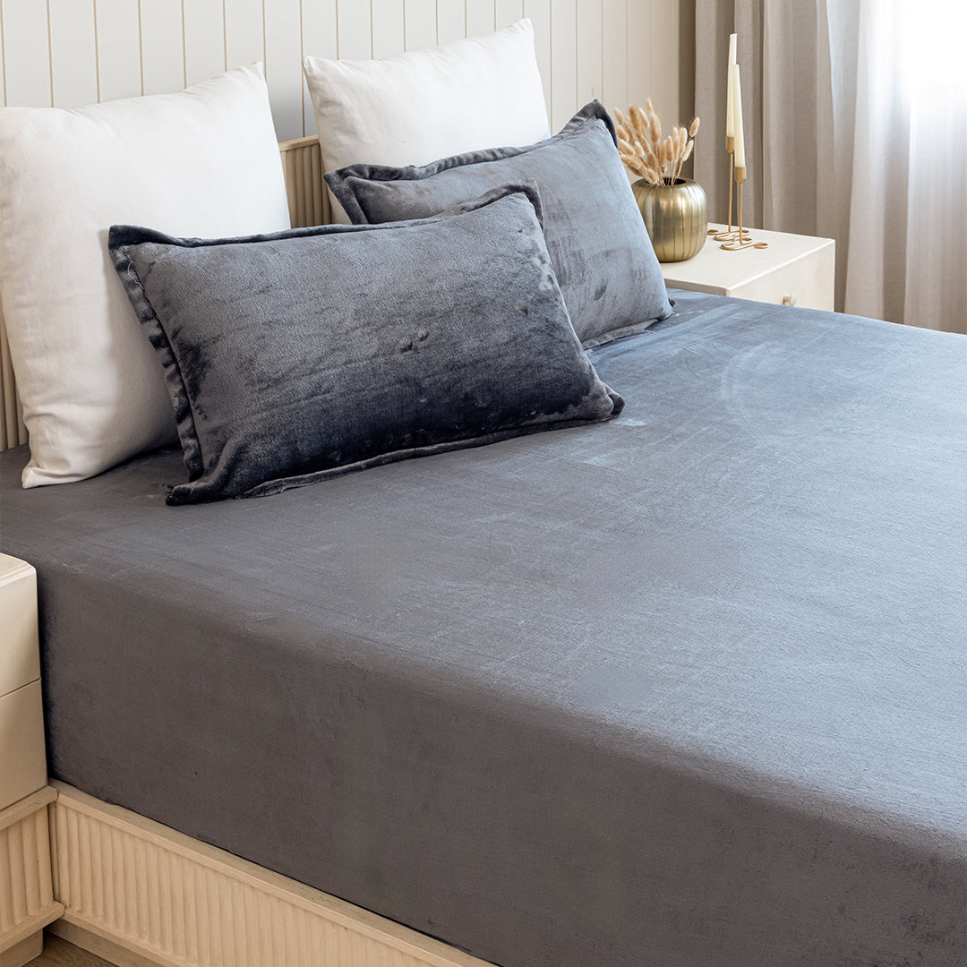 Homemonde Lightweight - Fleece Fitted Bedsheet (Grey)-4