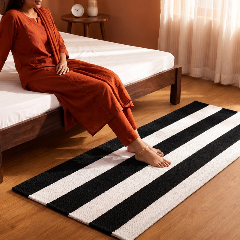 Breton Shadowplay - Plaid Rug (Black & White Stripe)-7