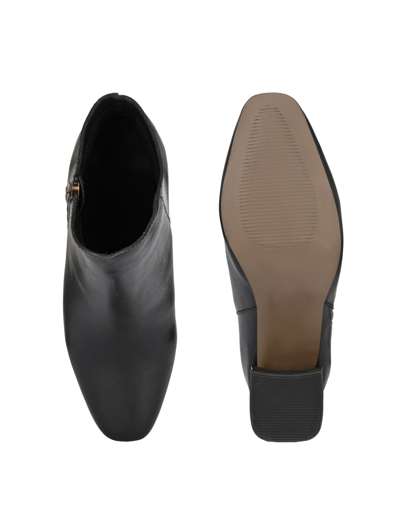 Black Zip-Closure Block Heel Boots