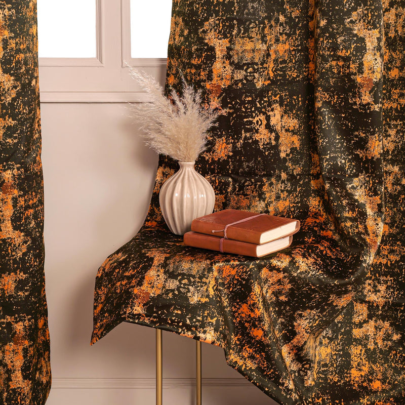 Imprimer Abstract - Digital Printed Blackout Curtain (Black & Mustard)-4