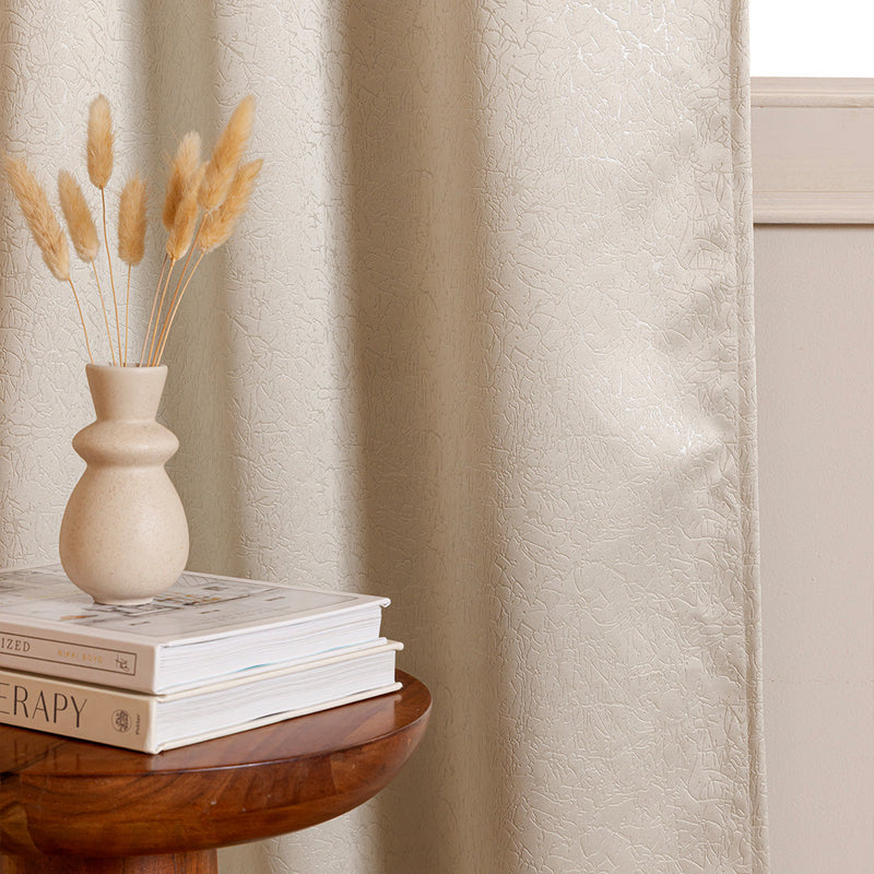 Fort Essential Abstract - Rod Pocket Black Backing Blackout Curtain (Off White)-4