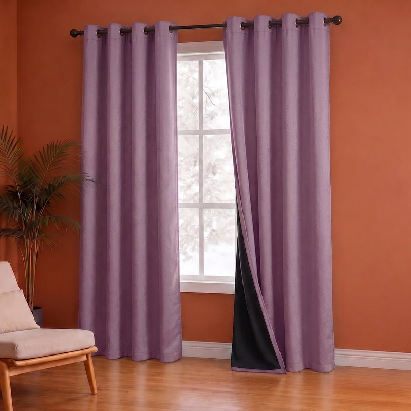 Fort Essential Embossed - Eyelet Black Backing Blackout Curtain (Lilac)-5