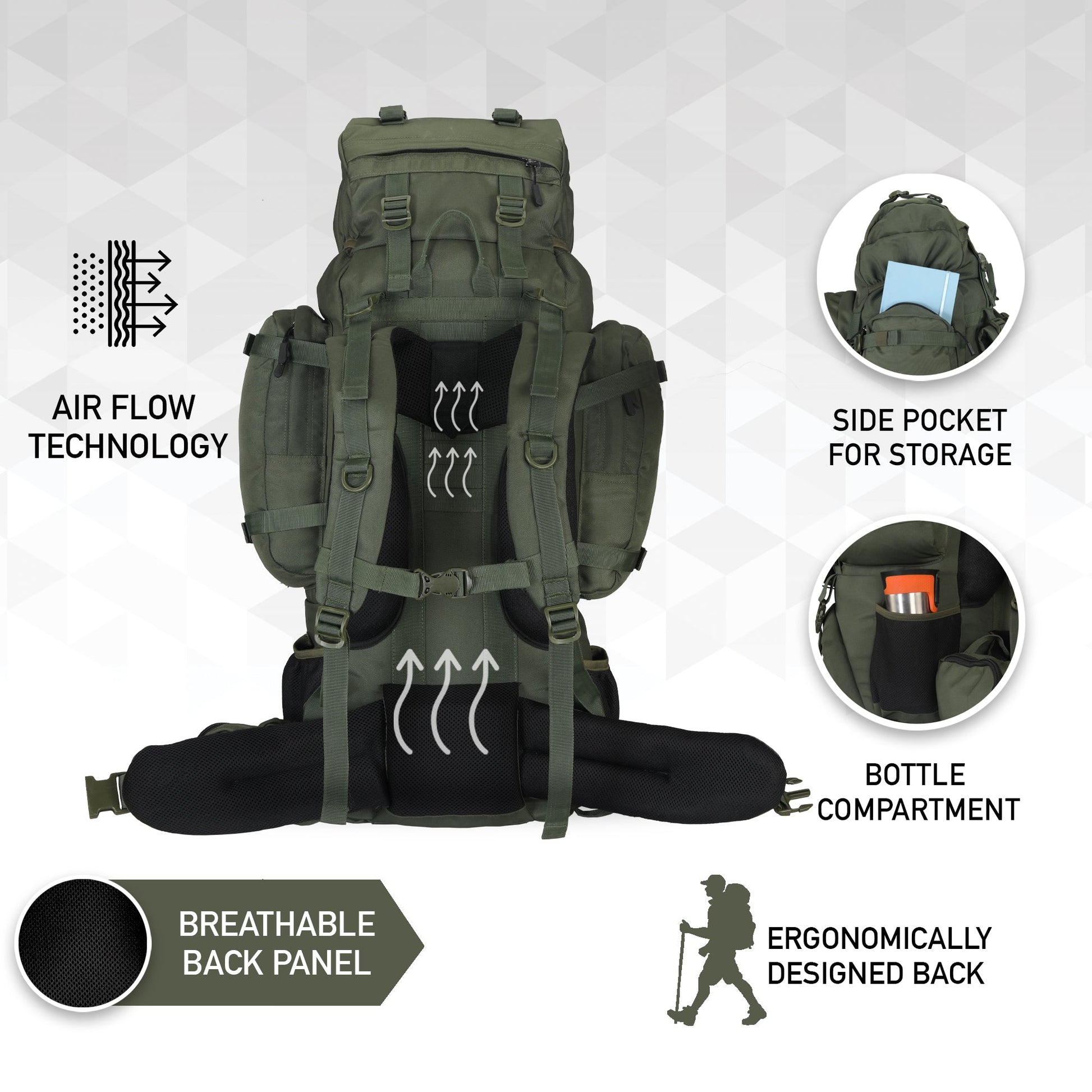 95 Litres Captain Green Trekking bag-4