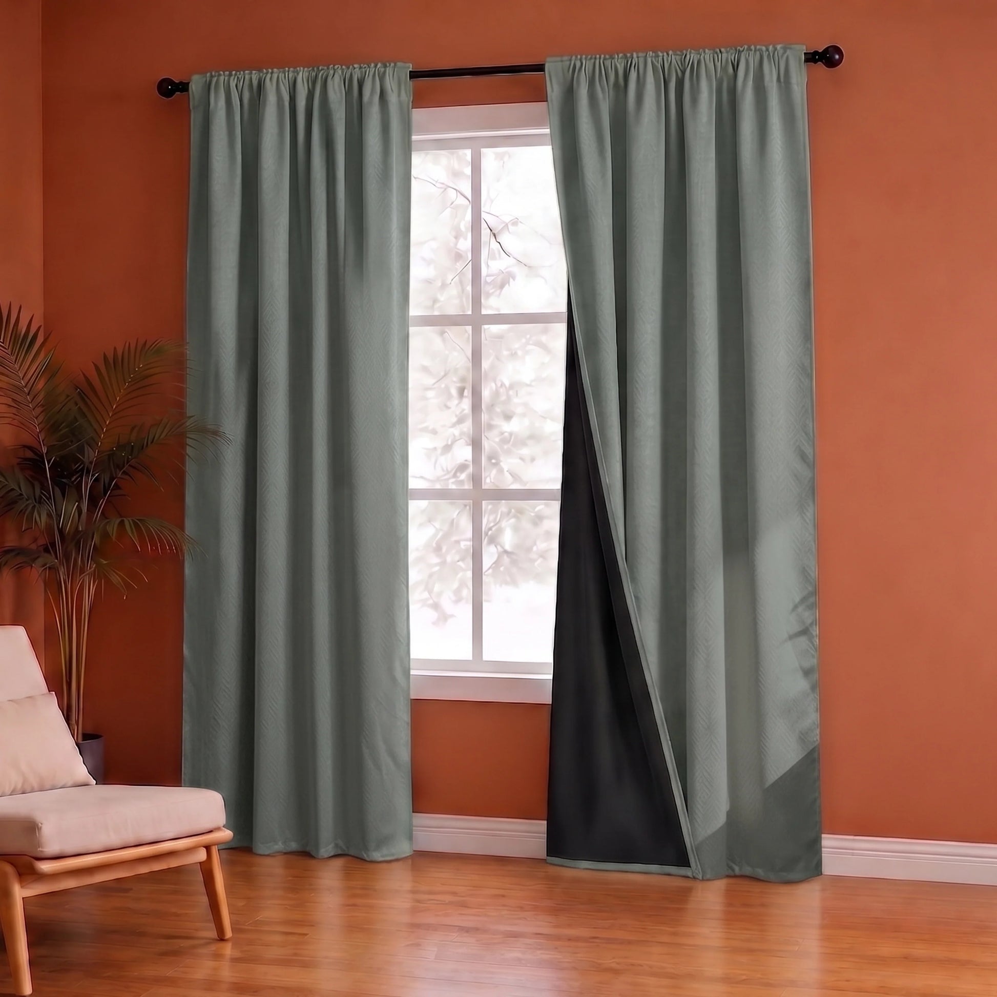 Fort Essential Embossed - Rod Pocket Black Backing Blackout Curtain (Grey)-4