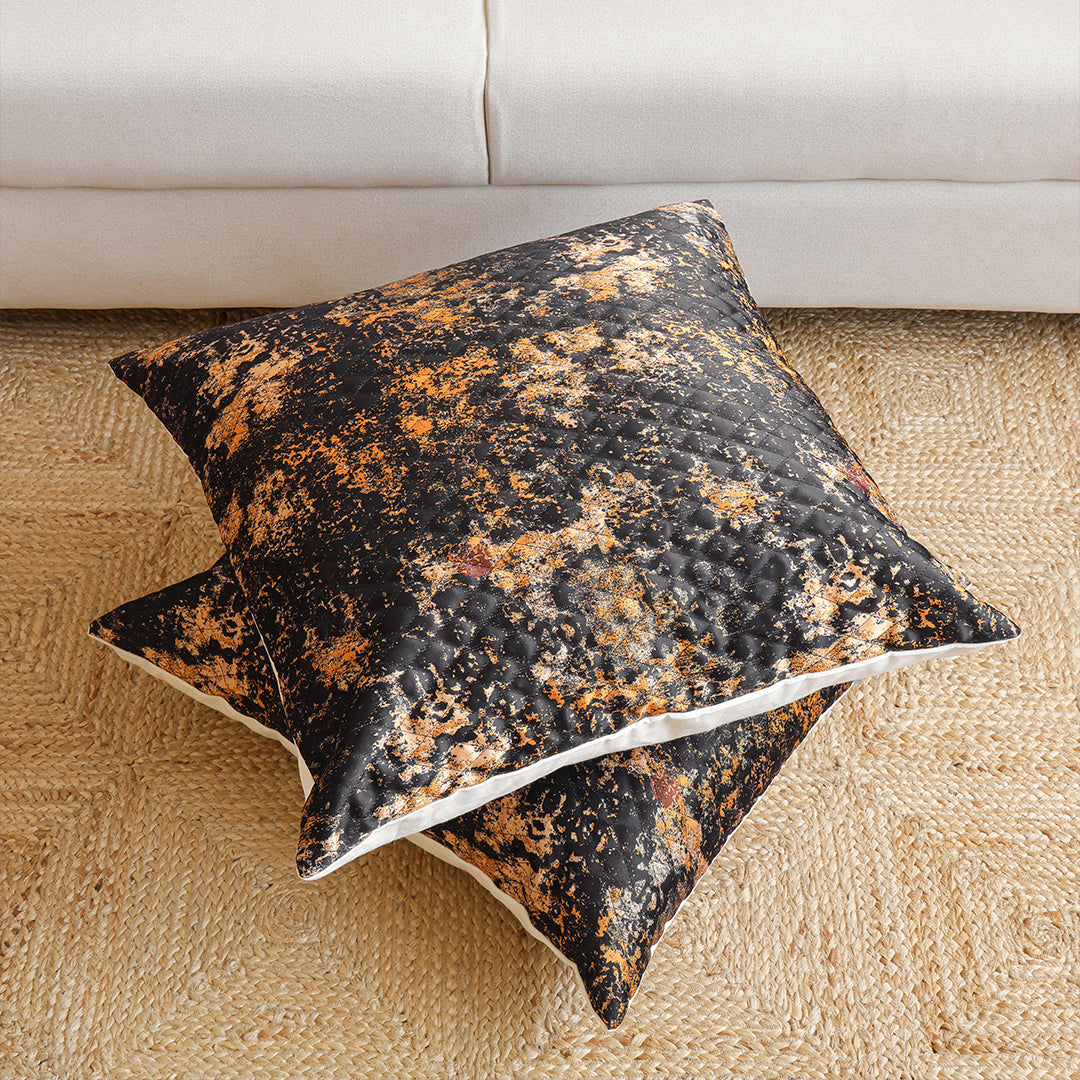 Abstract Pattern Quilted Cushion Cover (Black & Mustard)-9