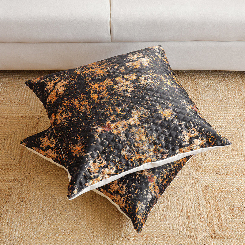 Abstract Pattern Quilted Cushion Cover (Black & Mustard)-9