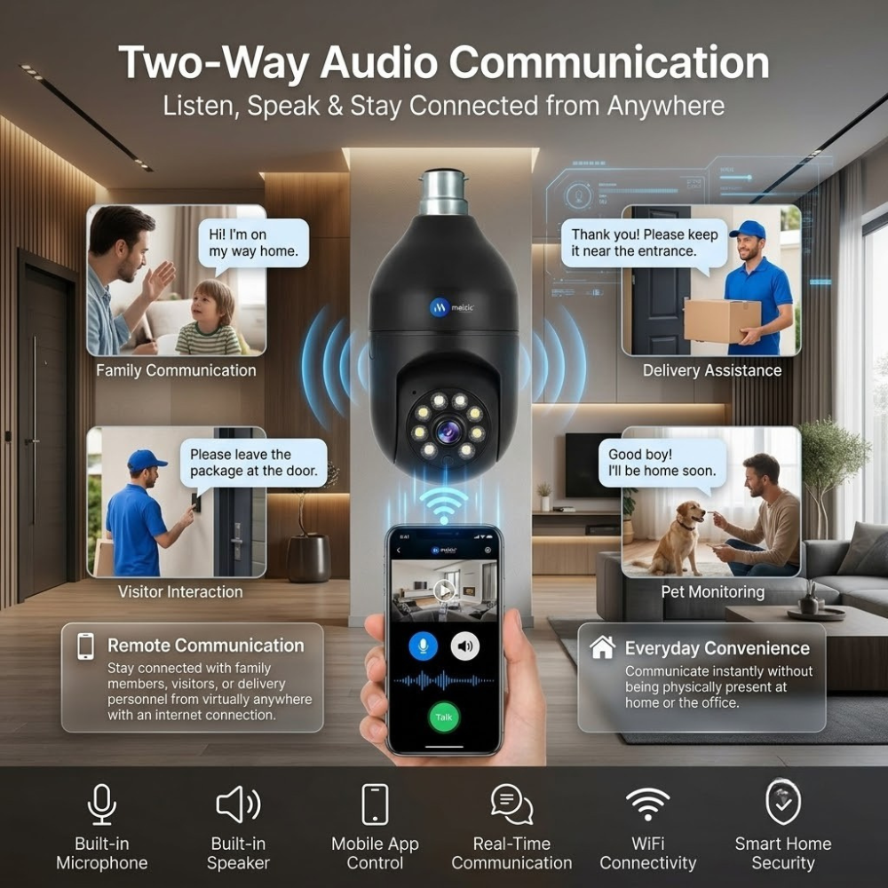 Maizic Smarthome Black smart indian Bulb Holder CCTV Camera 3MP | 360° Auto Rotation | WiFi Indoor Security Camera | AI Human Detection | Motion Detection | Color Night Vision | Two-Way Audio