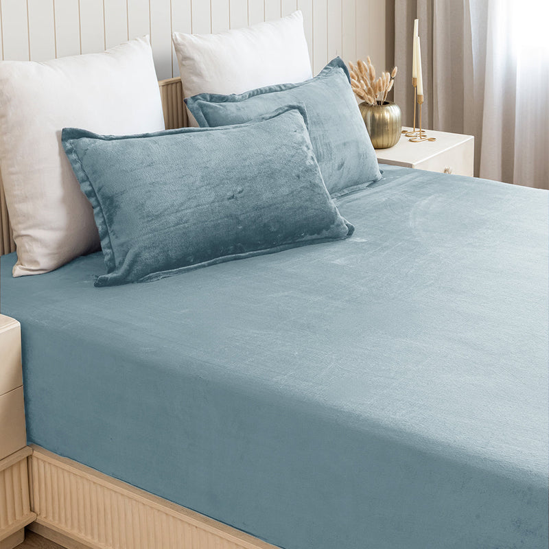 Homemonde Lightweight - Fleece Fitted Bedsheet (Frost Blue)-4