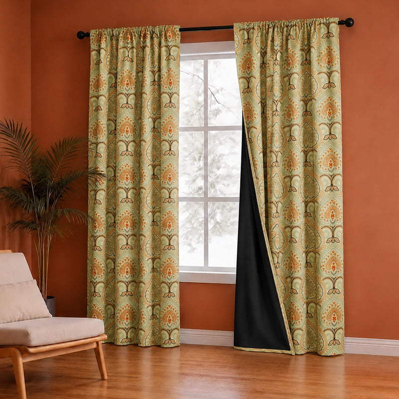 Imprimer Floral - Rod Pocket DP Blackout Curtain (Green & Pink)-4