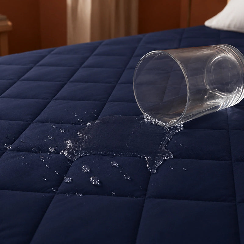Ombre - Pure Shield Solid Quilted Mattress Protector (Navy Blue)-4