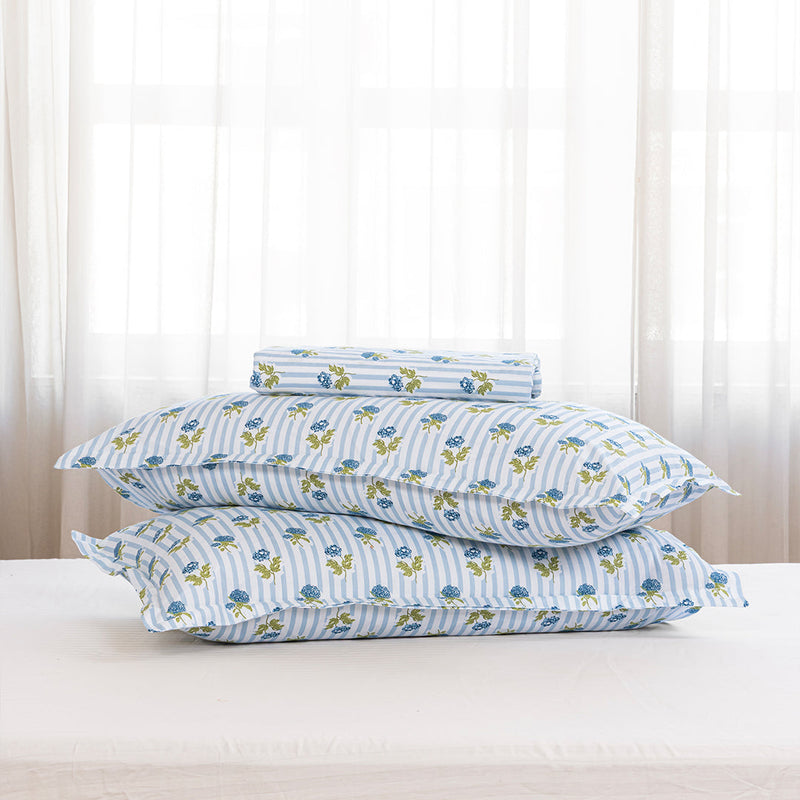 Soft Serenade - Floral Fitted Sheet (Blue)-4