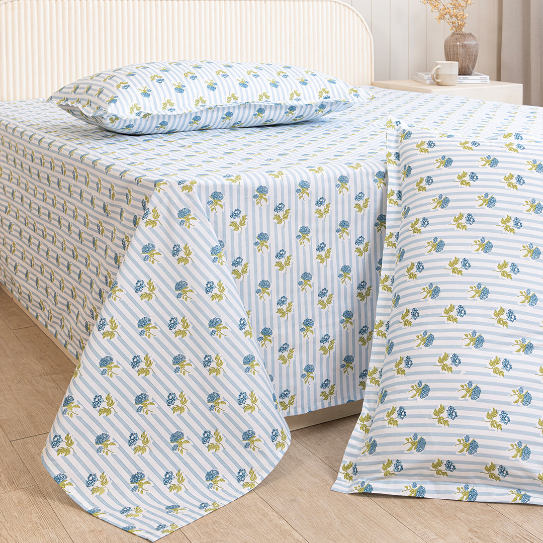 Soft Serenade - Floral Bedsheet (Blue)-4