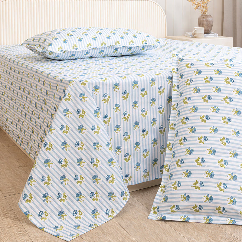 Soft Serenade - Floral Bedsheet (Blue)-4