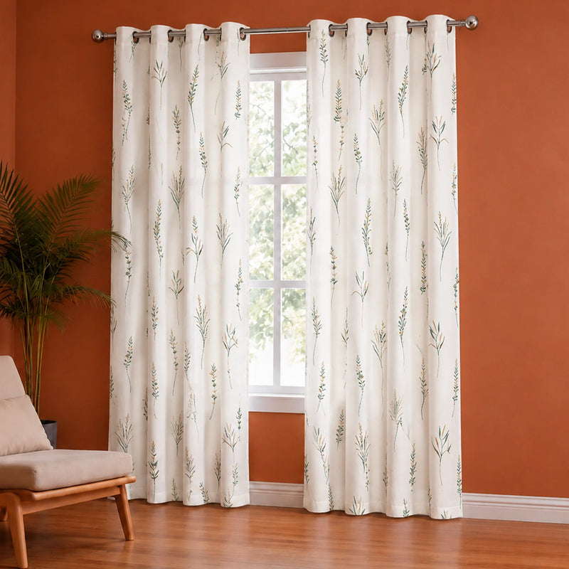 Leafscape Yellow & Green - Printed Eyelet Duck Curtain-4