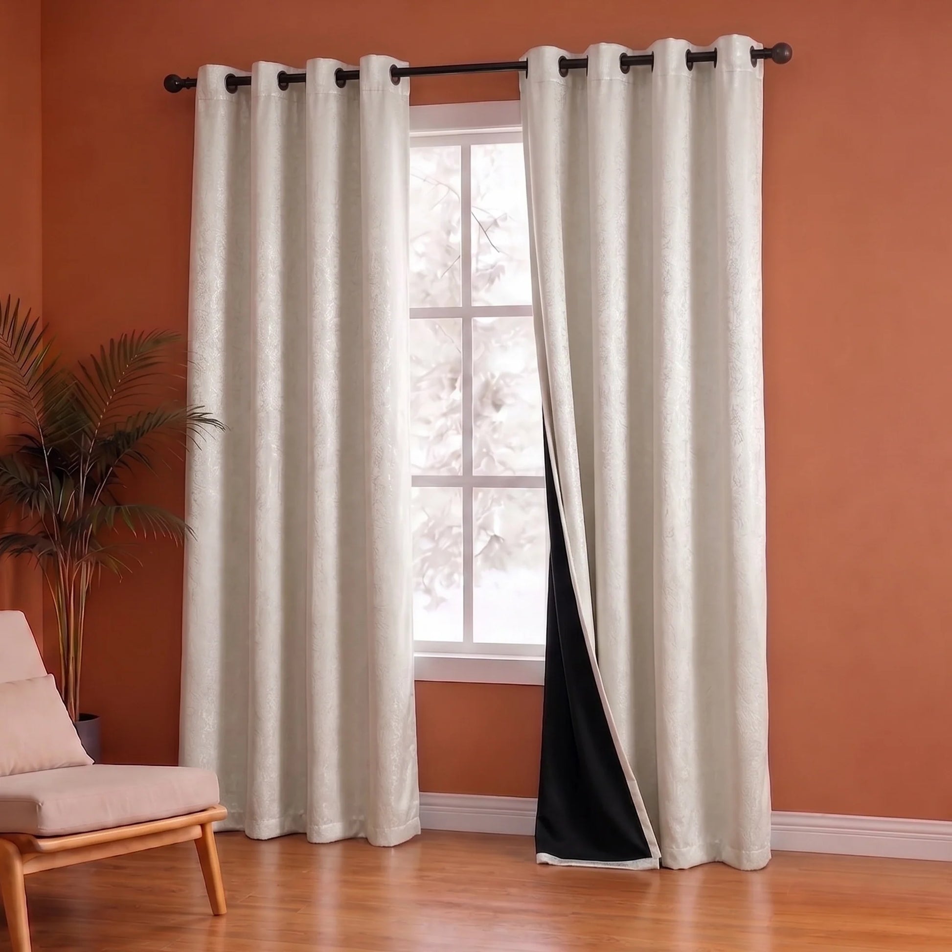 Fort Essential Abstract - Eyelet Black Backing Blackout Curtain (Off White)-4