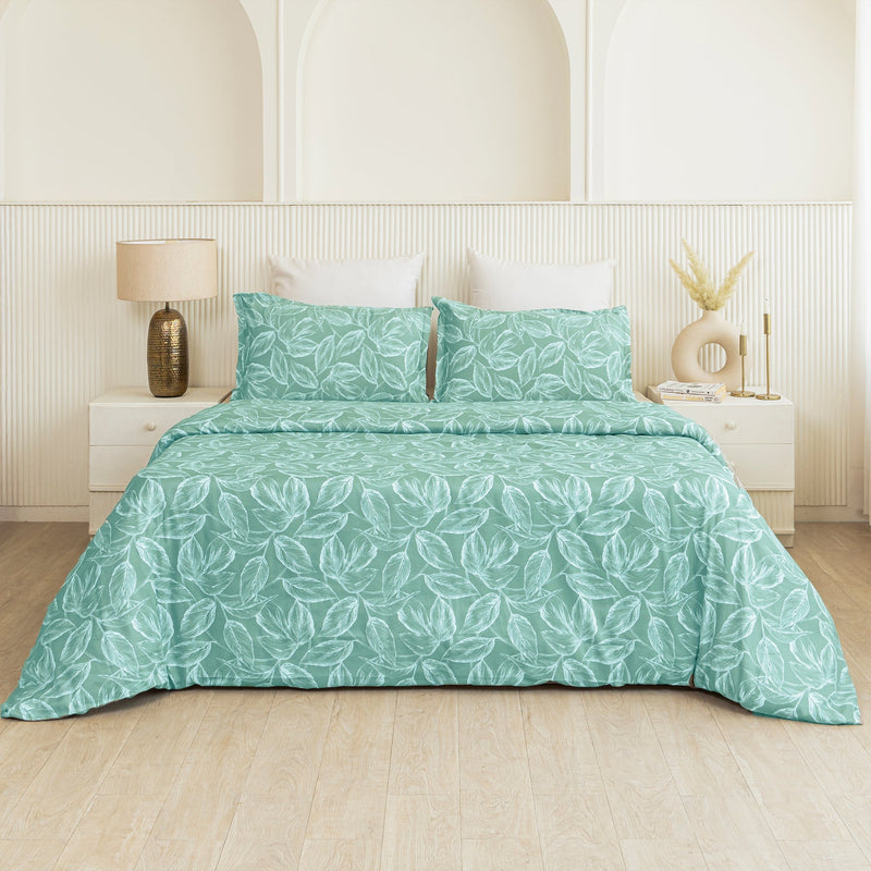 Imprimer Lilac - Leaf Printed Duvet Cover (Aqua Blue)-1