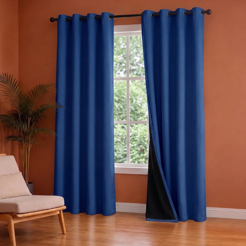 Fort Essential - Black Backing Solid Blackout Curtain (Navy Blue)-4