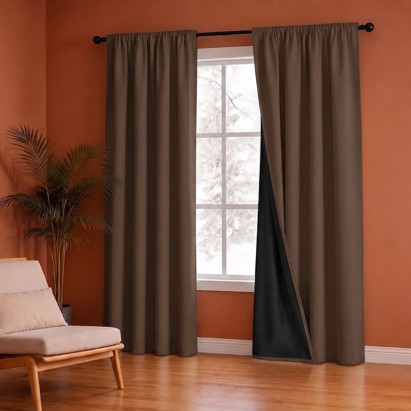Fort Essential Abstract - Rod Pocket Black Backing Blackout Curtain (Brown)-4
