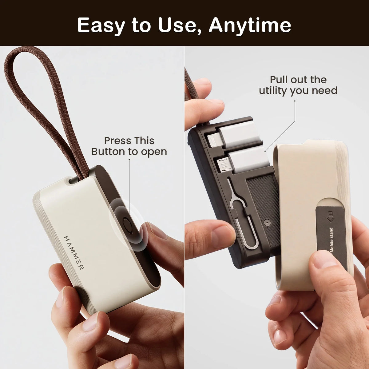 Hammer 6-in-1 Travel Kit Multi-Function Charging & Connectivity Accessory Kit with 60W Type C to C Cable (Beige)-5