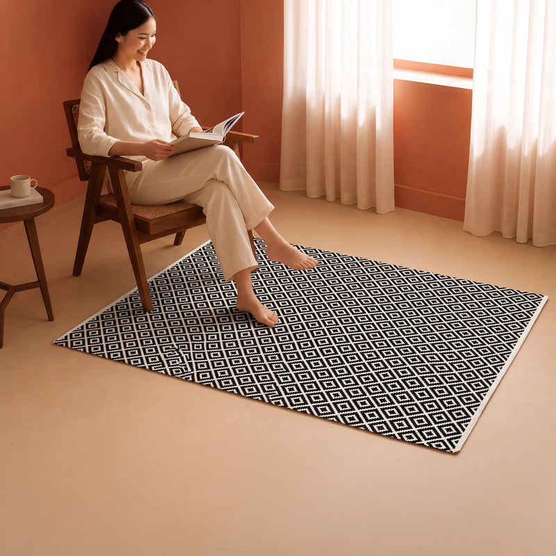 Tessitura Confetti - Diamond Printed Rug (Black & White)-5