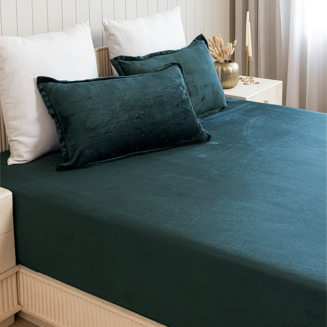Homemonde Lightweight - Fleece Fitted Bedsheet (Emerald Green)-4