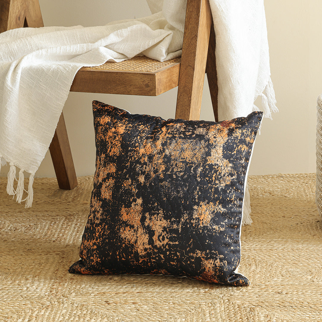 Abstract Pattern Quilted Cushion Cover (Black & Mustard)-4