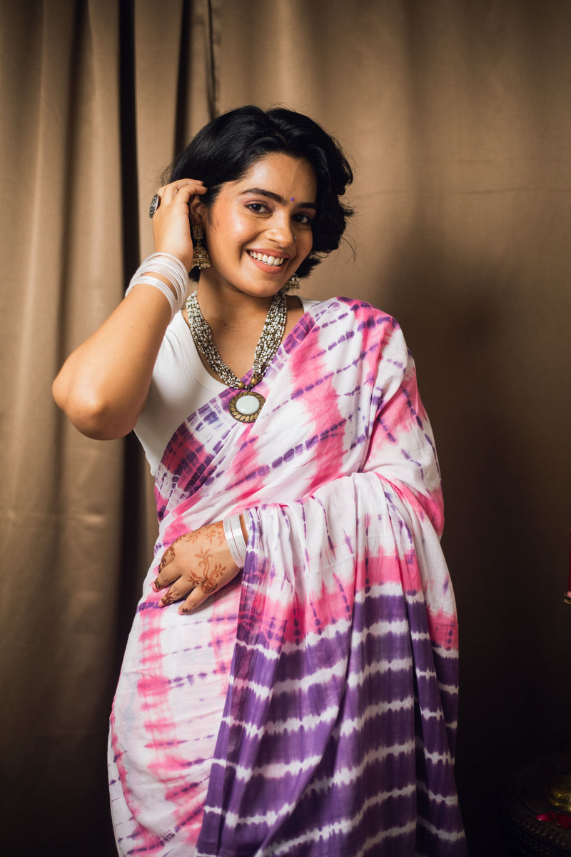 Cotton Mul Tie Dye Saree Berry Bloom-4