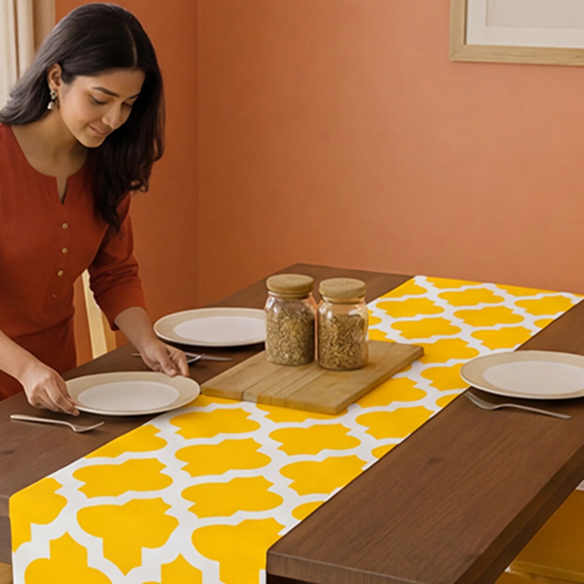Imprimer Quatrefoil - Printed Dining Table Runner (Yellow)-4